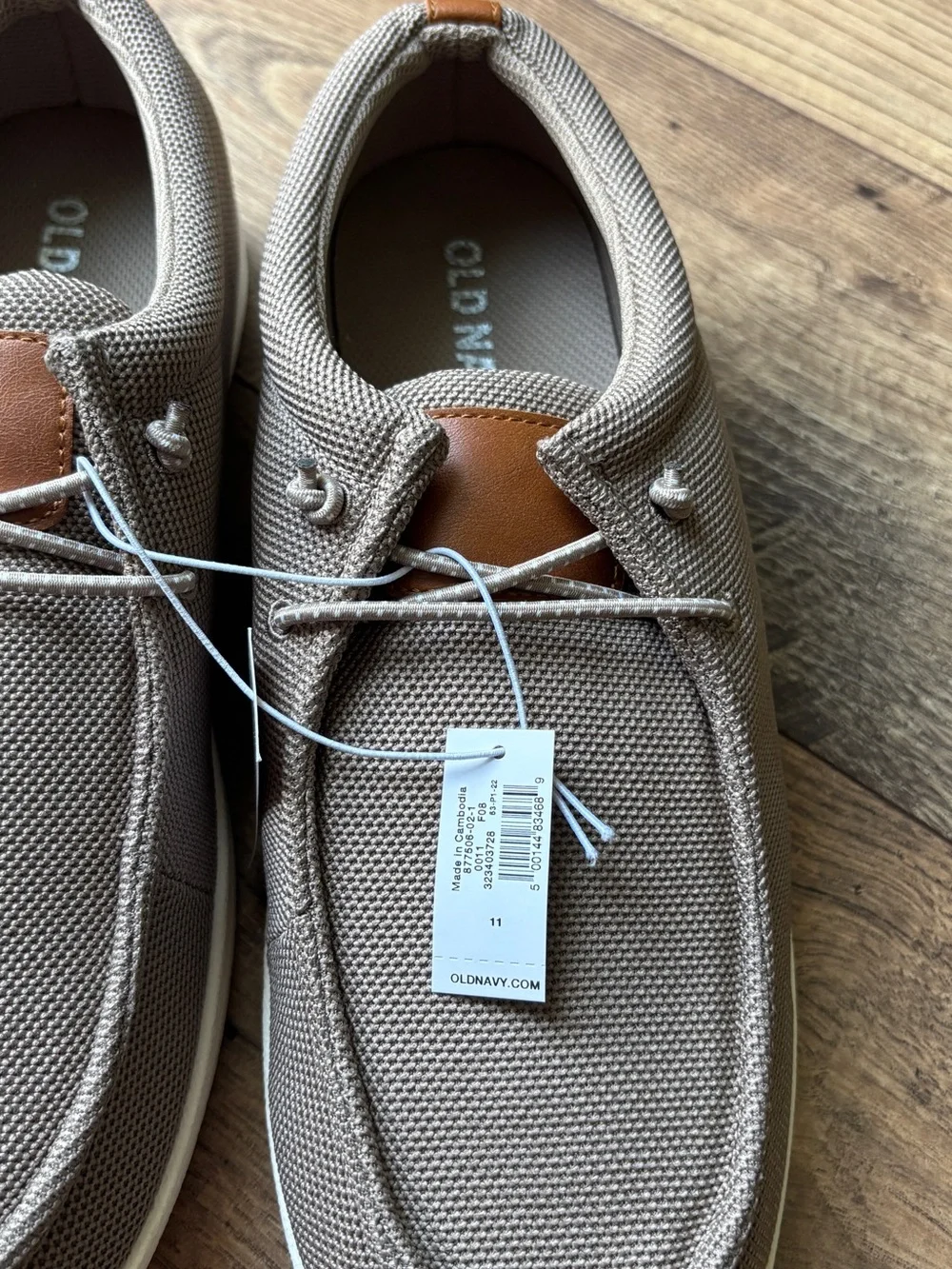 Old Navy Men's Taupe Canvas Boat Shoes with Brown Accents
